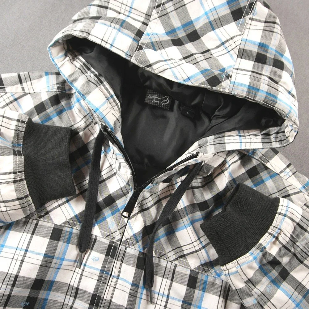 VTG Y2K Fox Racing Plaid Skate BMX Hooded Insulated Men Jacket L Snow Sport Snow